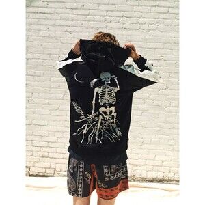 Lost Daze Skull Dove Zip Hoodie Black Large Silk Sleeves Embroidery